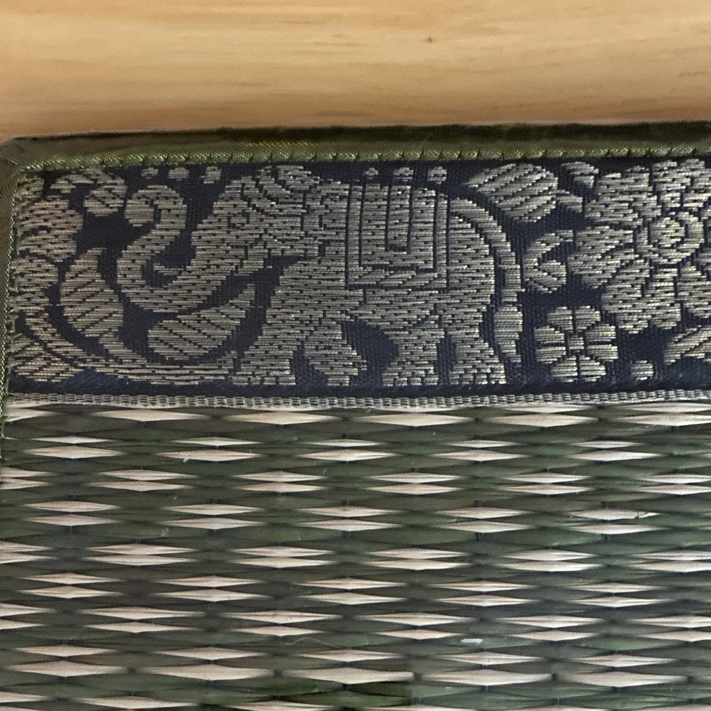 Reed Tissue Box Cover Decorative Elephant Pattern Green Black Gold, Rectangular